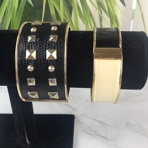 Black Snake Skin/Gold Bangle Bracelet Bundle